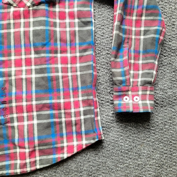 Stussy men's flannel shirt size S button down checked long sleeve fall cotton - Picture 5 of 13